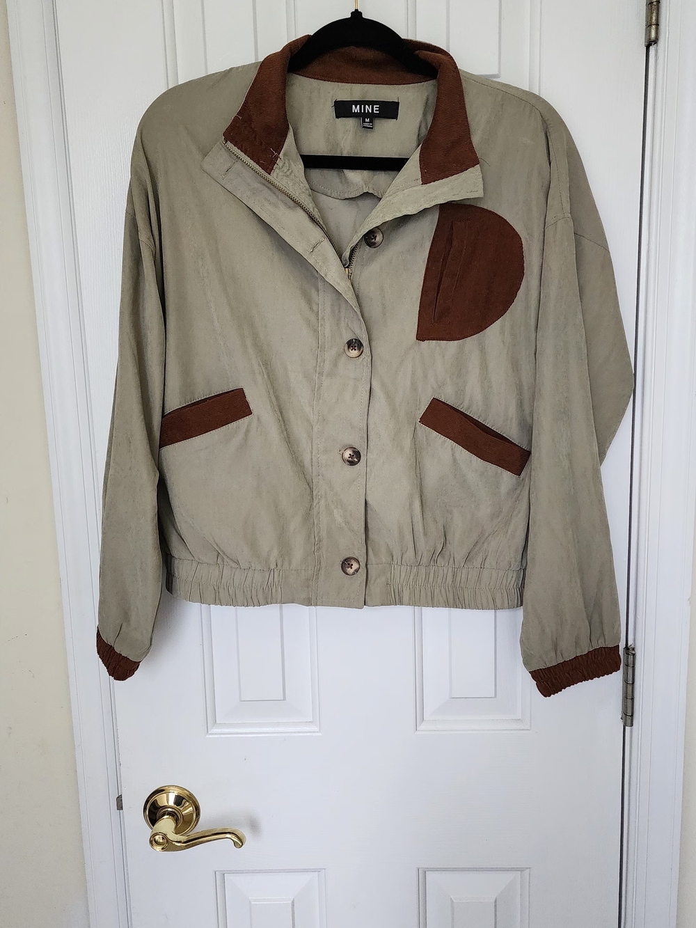 MINE Taupe Jacket with Brown Accents Bomber Medium